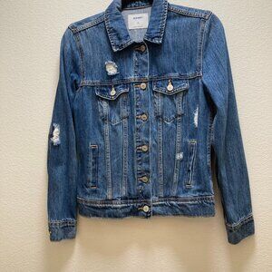 Old Navy blue denim  distressed button down women´s jacket XS